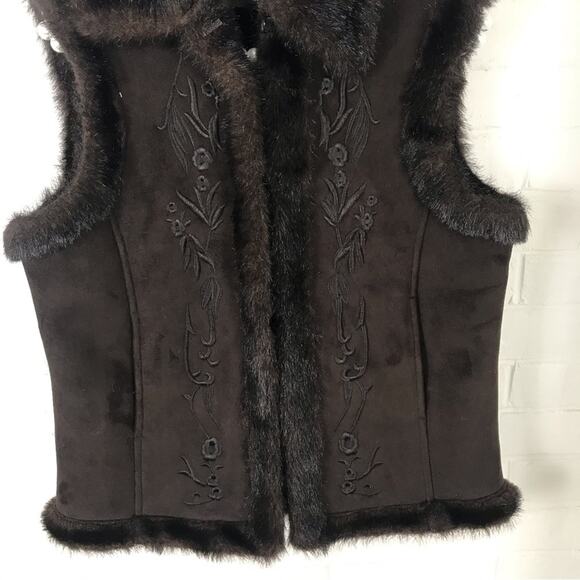 Vintage Regent Park Faux Suede Faux Fur Brown Embroidered Vest Size S - Picture 11 of 14